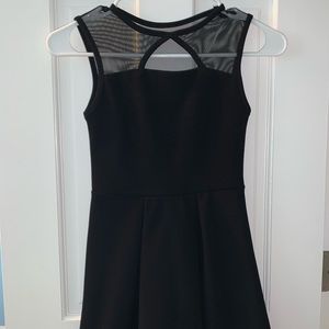 Girls’ Fit-and-Flare Black Dress w/ Mesh Top